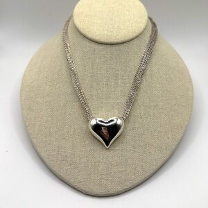 Gorgeous 2004 Avon Silvertone Multistrand Puffy Heart Necklace 15” w/ 3” ext